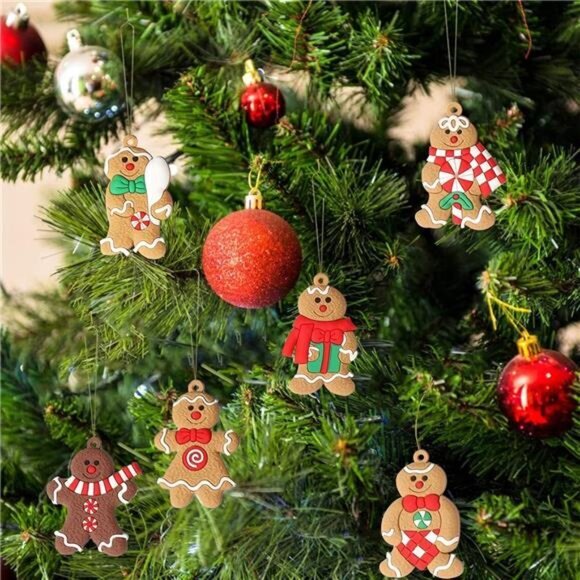 12pcs Gingerbread Man Ornaments for Christmas Tree, Assorted Plastic Gingerbread - Picture 6 of 6